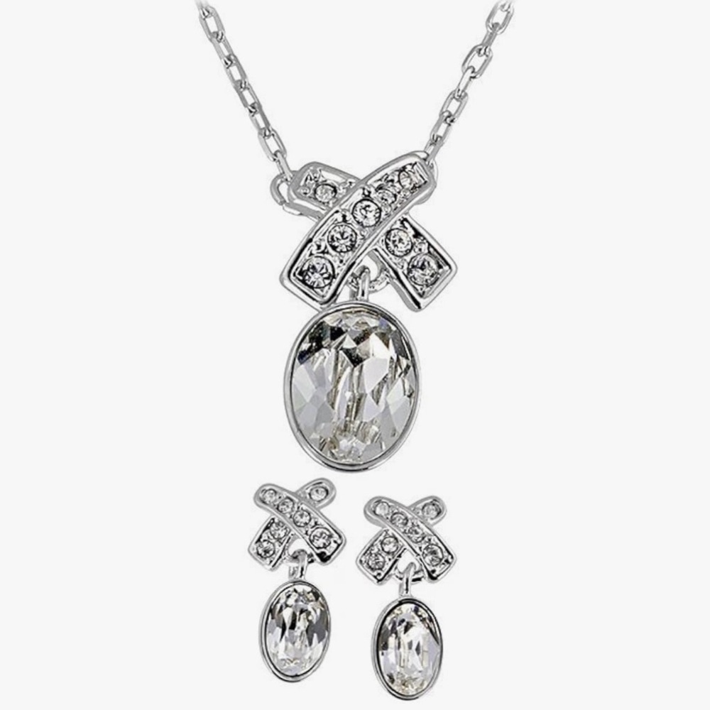 Authentic Swarovski clear crystal RICE set NIB necklace + earrings NWT swan logo